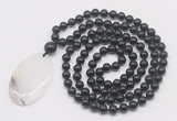 GMN5175 Hand-knotted 8mm, 10mm black obsidian 108 beads mala necklace with pendant