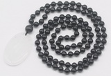 GMN5176 Hand-knotted 8mm, 10mm black tourmaline 108 beads mala necklace with pendant