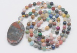 GMN5182 Hand-knotted 8mm, 10mm colorful gemstone 108 beads mala necklace with pendant