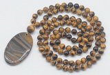 GMN5183 Hand-knotted 8mm, 10mm yellow tiger eye 108 beads mala necklace with pendant