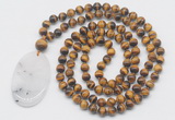 GMN5184 Hand-knotted 8mm, 10mm yellow tiger eye 108 beads mala necklace with pendant