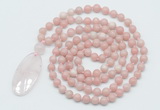 GMN5185 Hand-knotted 8mm, 10mm Chinese pink opal 108 beads mala necklace with pendant