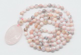 GMN5186 Hand-knotted 8mm, 10mm natural pink opal 108 beads mala necklace with pendant