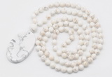 GMN5187 Hand-knotted 8mm, 10mm white howlite 108 beads mala necklace with pendant