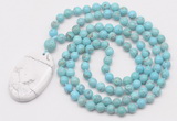 GMN5188 Hand-knotted 8mm, 10mm blue howlite 108 beads mala necklace with pendant