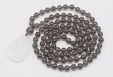 GMN5195 Hand-knotted 8mm, 10mm smoky quartz 108 beads mala necklace with pendant