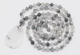 GMN5196 Hand-knotted 8mm, 10mm black rutilated quartz 108 beads mala necklace with pendant