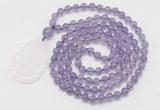 GMN5198 Hand-knotted 8mm, 10mm amethyst 108 beads mala necklace with pendant