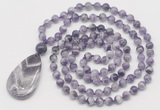 GMN5199 Hand-knotted 8mm, 10mm dogtooth amethyst 108 beads mala necklace with pendant