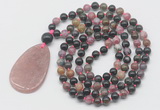 GMN5201 Hand-knotted 8mm, 10mm tourmaline 108 beads mala necklace with pendant