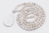 GMN5207 Hand-knotted 8mm, 10mm white crazy agate 108 beads mala necklace with pendant