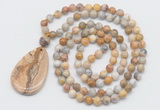 GMN5208 Hand-knotted 8mm, 10mm yellow crazy agate 108 beads mala necklace with pendant