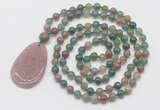 GMN5217 Hand-knotted 8mm, 10mm Indian agate 108 beads mala necklace with pendant