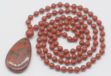 GMN5220 Hand-knotted 8mm, 10mm red jasper 108 beads mala necklace with pendant