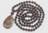 GMN5221 Hand-knotted 8mm, 10mm brecciated jasper 108 beads mala necklace with pendant