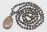 GMN5226 Hand-knotted 8mm, 10mm dragon blood jasper 108 beads mala necklace with pendant