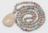 GMN5228 Hand-knotted 8mm, 10mm serpentine jasper 108 beads mala necklace with pendant