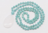 GMN5230 Hand-knotted 8mm, 10mm amazonite 108 beads mala necklace with pendant