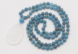 GMN5231 Hand-knotted 8mm, 10mm apatite 108 beads mala necklace with pendant