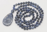 GMN5233 Hand-knotted 8mm, 10mm sodalite 108 beads mala necklace with pendant