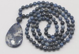 GMN5234 Hand-knotted 8mm, 10mm dumortierite 108 beads mala necklace with pendant