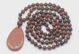 GMN5237 Hand-knotted 8mm, 10mm mahogany obsidian 108 beads mala necklace with pendant