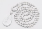 GMN5241 Hand-knotted 8mm, 10mm white howlite 108 beads mala necklace with pendant