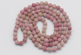 GMN5504 Hand-knotted 6mm matte pink wooden fossil jasper 108 beads mala necklaces