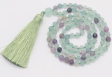 GMN5600 Hand-knotted 6mm matte fluorite 108 beads mala necklaces with tassel