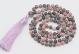 GMN5602 Hand-knotted 6mm matte rhodonite 108 beads mala necklaces with tassel