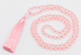 GMN5605 Hand-knotted 6mm matte rose quartz 108 beads mala necklaces with tassel