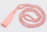 GMN5606 Hand-knotted 6mm matte cherry quartz 108 beads mala necklaces with tassel