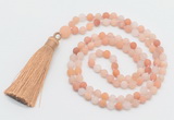 GMN5608 Hand-knotted 6mm matte pink aventurine 108 beads mala necklaces with tassel