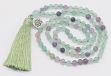 GMN5700 Hand-knotted 6mm matte fluorite 108 beads mala necklaces with tassel & charm