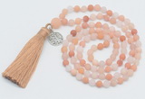 GMN5708 Hand-knotted 6mm matte pink aventurine 108 beads mala necklaces with tassel & charm