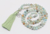 GMN5711 Hand-knotted 6mm matte amazonite 108 beads mala necklaces with tassel & charm