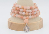 GMN5803 Hand-knotted 6mm matter pink aventurine 108 beads mala necklaces with charm