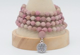 GMN5804 Hand-knotted 6mm matter pink wooden jasper 108 beads mala necklaces with charm