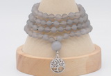 GMN5806 Hand-knotted 6mm matter grey agate 108 beads mala necklaces with charm