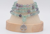 GMN5810 Hand-knotted 6mm matter fluorite 108 beads mala necklaces with charm