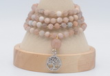 GMN5811 Hand-knotted 6mm matter sunstone 108 beads mala necklaces with charm