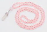 GMN5900 Hand-knotted 6mm matte rose quartz 108 beads mala necklaces with pendant