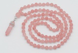 GMN5901 Hand-knotted 6mm matte cherry quartz 108 beads mala necklaces with pendant