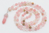 GMN5902 Hand-knotted 6mm matte volcano cherry quartz 108 beads mala necklaces with pendant