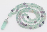 GMN5903 Hand-knotted 6mm matte fluorite 108 beads mala necklaces with pendant