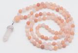 GMN5905 Hand-knotted 6mm matte pink aventurine 108 beads mala necklaces with pendant