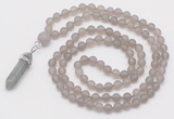 GMN5908 Hand-knotted 6mm matte grey agate 108 beads mala necklaces with pendant