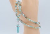 GMN5910 Hand-knotted 6mm matte amazonite 108 beads mala necklaces with pendant