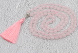 GMN600 Hand-knotted 8mm, 10mm rose quartz 108 beads mala necklaces with tassel