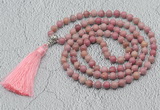 GMN601 Hand-knotted 8mm, 10mm pink wooden jasper 108 beads mala necklaces with tassel